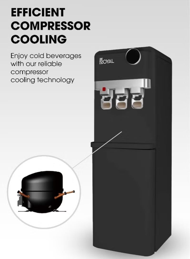 Royal Appliances Royal Stand Water Dispenser with Cabinet, 3 Taps (Hot, Cold & Normal), Top-Loading, Energy-Efficient Cooling, Child Safety Lock with low noice – Model RA-WD300-WCB, Black - Image 3