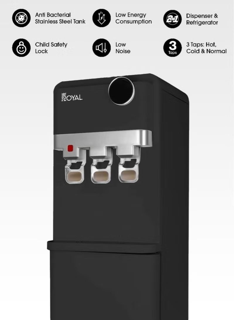 Royal Appliances Royal Stand Water Dispenser with Cabinet, 3 Taps (Hot, Cold & Normal), Top-Loading, Energy-Efficient Cooling, Child Safety Lock with low noice – Model RA-WD300-WCB, Black - Image 2