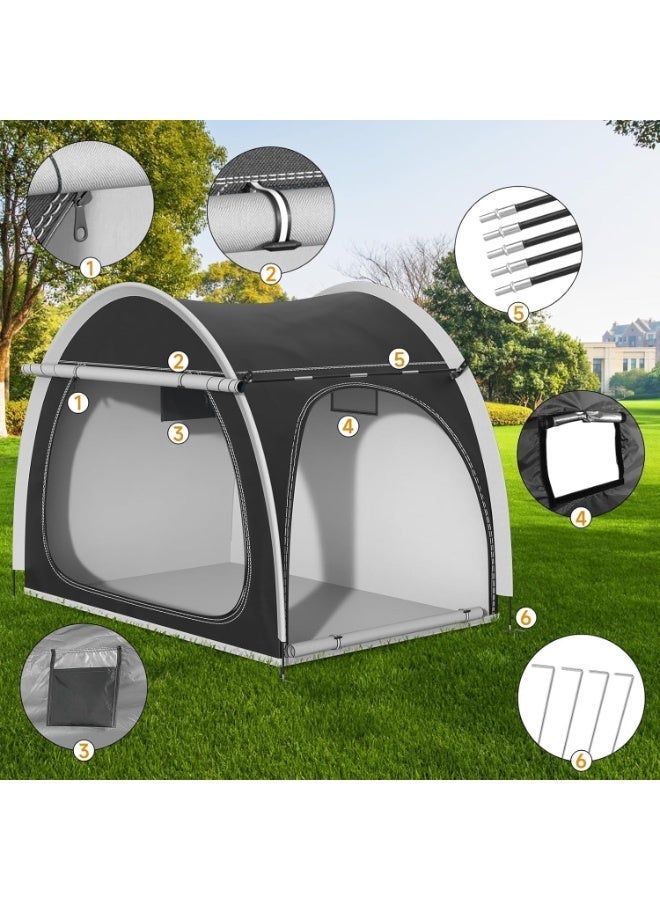 YOUWE7 Bike Storage Tent, Outdoor Bike Cover Storage Shed for 4 Bikes Portable Foldable Garage/Garden Storage Tent Waterproof Oxford Shelter for Motorcycle, Bicycle, Camping, Garden Tools (Black) - Image 4