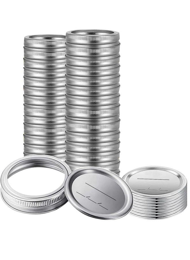 كيلا 48 قطعة من أغطية التعليب مع حلقات ذات فوهة عادية، أغطية برطمانات ماسون فاخرة مع أشرطة/حلقات للكرة، برطمانات كير - مادة صالحة للطعام، ملائمة تمامًا ومحكمة الإغلاق لبرطمانات ماسون ذات فوهة عادية - Image 1