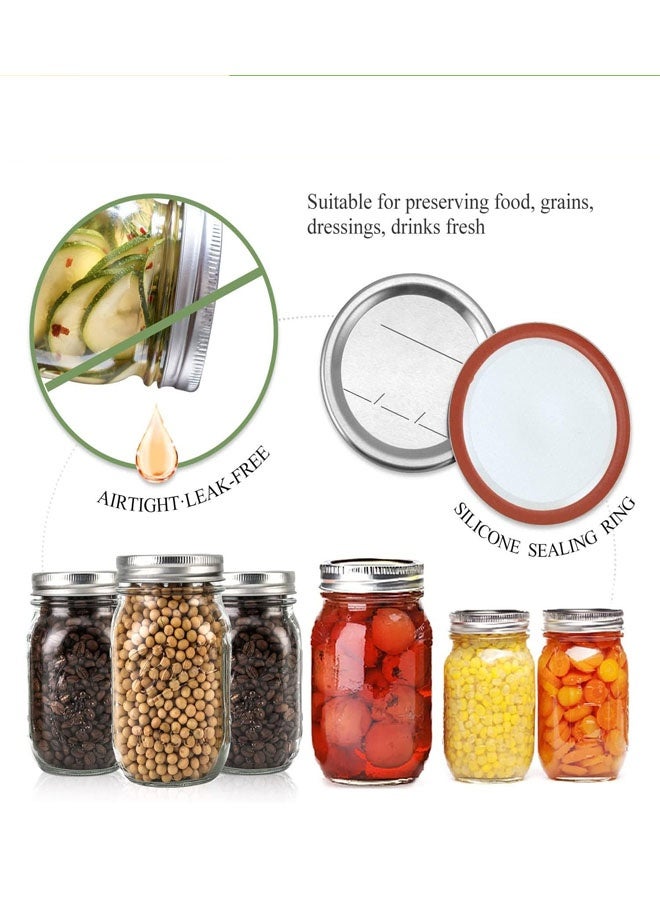 كيلا 48 قطعة من أغطية التعليب مع حلقات ذات فوهة عادية، أغطية برطمانات ماسون فاخرة مع أشرطة/حلقات للكرة، برطمانات كير - مادة صالحة للطعام، ملائمة تمامًا ومحكمة الإغلاق لبرطمانات ماسون ذات فوهة عادية - Image 2