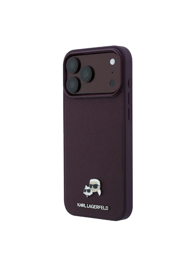Karl Lagerfeld iPhone 18 Pro Max MagSafe Grained PU Hard Case for iPhone with Karl & Choupette Character Heads