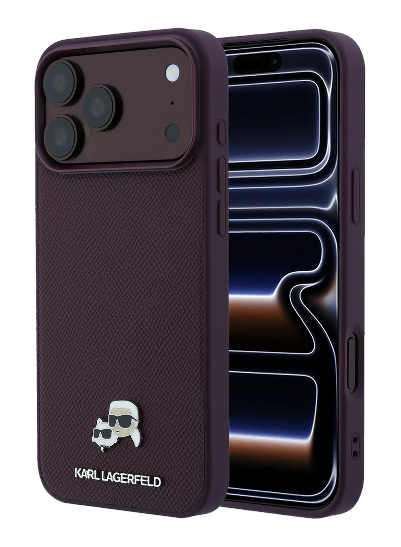 Karl Lagerfeld iPhone 18 Pro Max MagSafe Grained PU Hard Case for iPhone with Karl & Choupette Character Heads