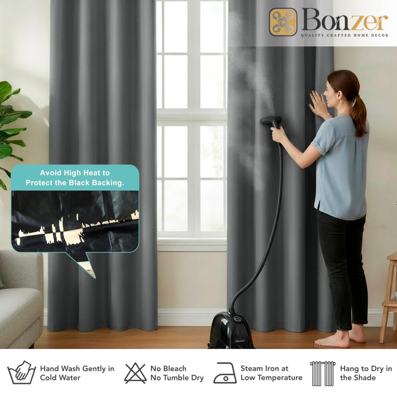 BONZER 100% Blackout Curtains 84 inches Long, 4 Panels Full Light Blocking Privacy Protection Window Drapes, Grommet Total Room Darkening Curtain with Black Backing for Bedroom, Living Room, Grey - Image 5