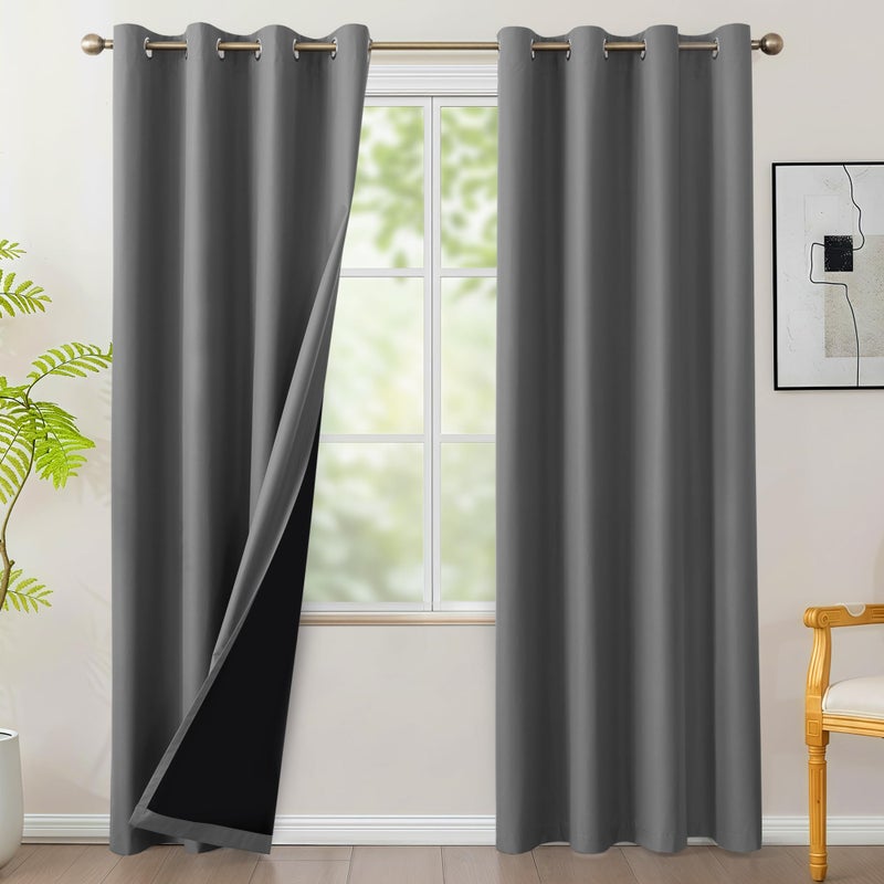BONZER 100% Blackout Curtains 84 inches Long, 4 Panels Full Light Blocking Privacy Protection Window Drapes, Grommet Total Room Darkening Curtain with Black Backing for Bedroom, Living Room, Grey - Image 1