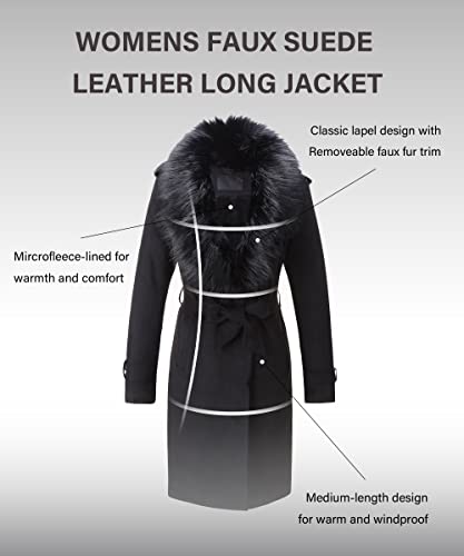 Bellivera Women's Faux Suede Leather Jacket Lapel Outwear Trench Coat Leather FF20 Black XL - Image 3