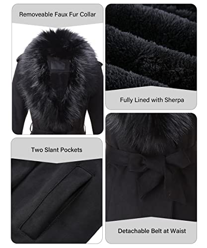 Bellivera Women's Faux Suede Leather Jacket Lapel Outwear Trench Coat Leather FF20 Black XL - Image 4