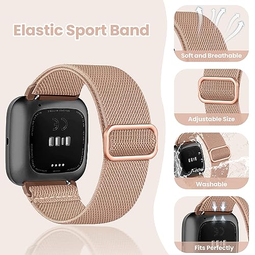 Zspoly 8 Pack Elastic Bands Compatible with Fitbit Versa, Versa Lite/SE for Women & Men, Adjustable Stretchy Nylon Braided Strap Solo Loop Sport Replacement Wristband - Image 3