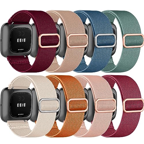 Zspoly 8 Pack Elastic Bands Compatible with Fitbit Versa, Versa Lite/SE for Women & Men, Adjustable Stretchy Nylon Braided Strap Solo Loop Sport Replacement Wristband - Image 1