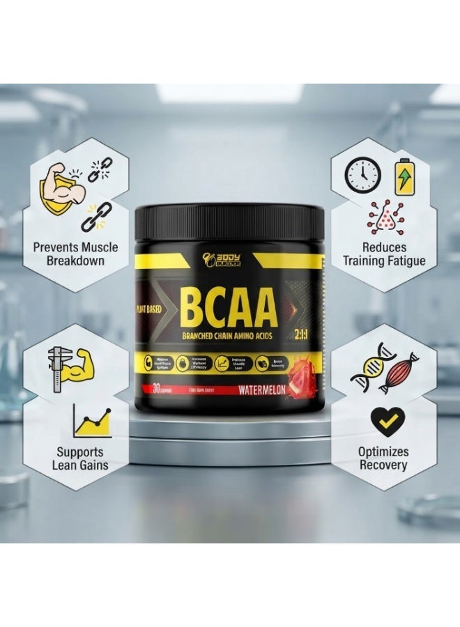 بودي بيلدر BCAA مسحوق الأحماض الأمينية المتفرعة السلسلة ليوسين وأيزوليوسين وفالين لدعم التمارين والتعافي بنكهة البطيخ 30 حصة - Image 2