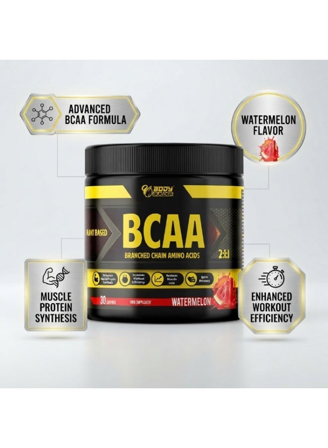 بودي بيلدر BCAA مسحوق الأحماض الأمينية المتفرعة السلسلة ليوسين وأيزوليوسين وفالين لدعم التمارين والتعافي بنكهة البطيخ 30 حصة - Image 4