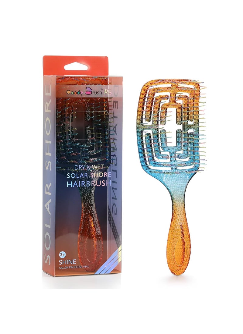 Candy Brush CANDYBRUSH Wet Hair Brush for Blow Dryer Detangling Curved Vented Drying for Straight Fine Hair for Women Rectagular Detangler Soft Bristles Scalp Massage Large Colorful OrangeBlue Gradient 