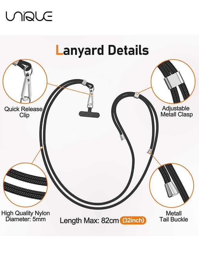 يونيك حبل الهاتف - حبل الهاتف مع 4 بقع عالمية - حبل هاتف قابل للتعديل 1.6 متر - يمكن استخدامه للهاتف المتقاطع وأحزمة الرقبة والمعصم - مع خطاف معدني - متوافق مع معظم الهواتف الذكية مع حافظة التغطية الكاملة - حرر يديك (أسود / شفاف) - Image 4