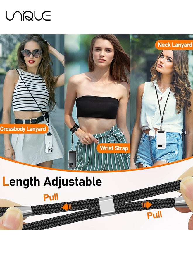 يونيك حبل الهاتف - حبل الهاتف مع 4 بقع عالمية - حبل هاتف قابل للتعديل 1.6 متر - يمكن استخدامه للهاتف المتقاطع وأحزمة الرقبة والمعصم - مع خطاف معدني - متوافق مع معظم الهواتف الذكية مع حافظة التغطية الكاملة - حرر يديك (أسود / شفاف) - Image 5