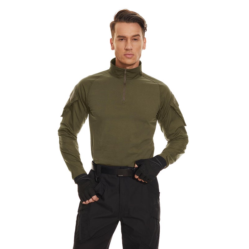 TACVASEN Tactical Shirt for Men 1/4 Zip Combat Shirt Long Sleeve with Pockets Army Pullover Military Lightweight Hiking Shooting Training Green XL - Image 2