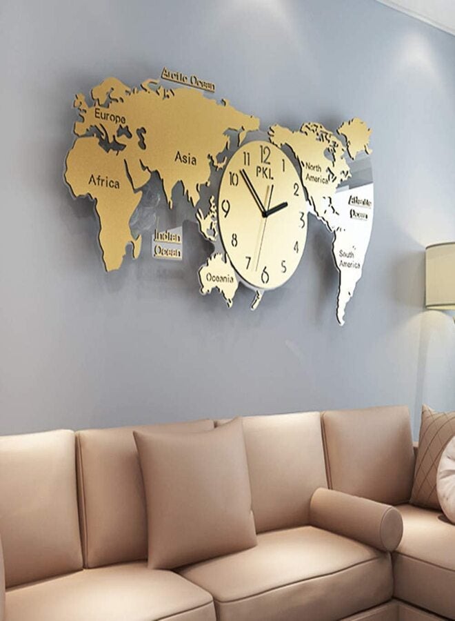 DETREND Acrylic World Map Clock Wall Clock Wall Art For Home Office Golden - Image 3
