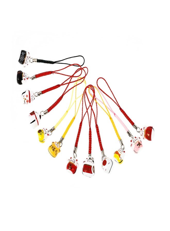 Hemobllo 12pcs Lucky Cat Car Keyring Phone Charm Cellphone Strap Pendant Hanging Ornaments Adorable Bells Hanging Decor (Random Color) - Image 1