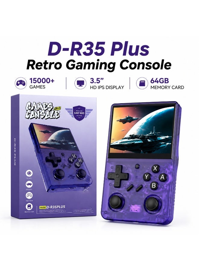D-R35 Plus Retro Handheld Gaming Console 3.5 Inch HD IPS Screen 15000+ Built-in Games 64GB Memory Card 3000mAh Rechargeable Battery - Image 1