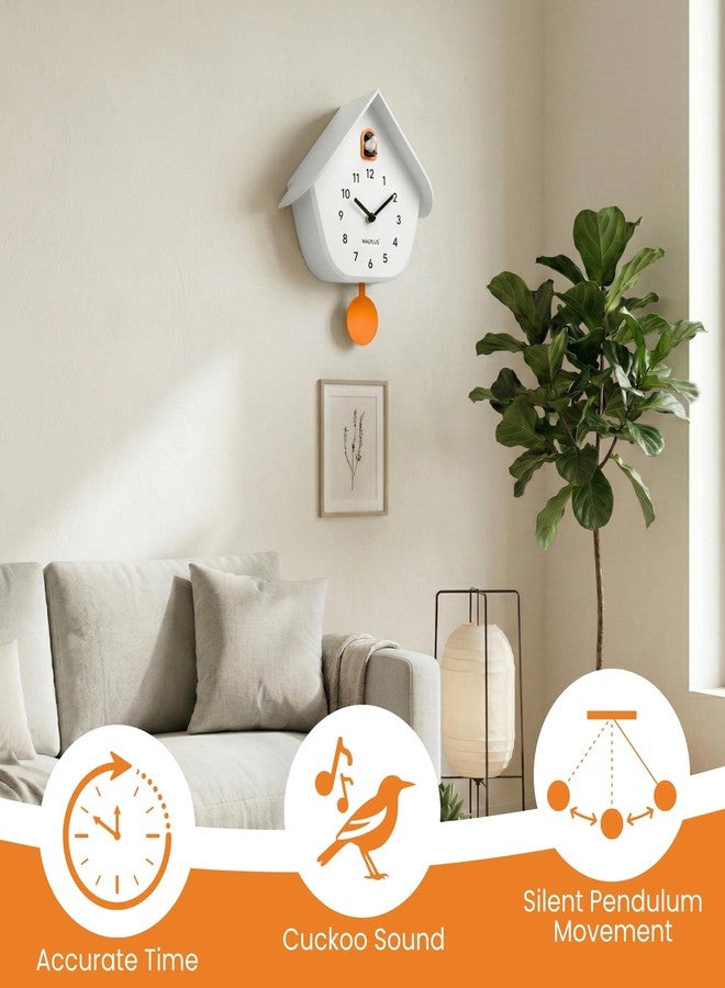 WALPLUS Modern Cuckoo Clocks for Wall Hourly Chiming Coo Coo Clock Volume Adjustable Cookoo Clock Removable Pendulum Christmas Cuckoo Gift White Matte Interior Decoration - Image 3