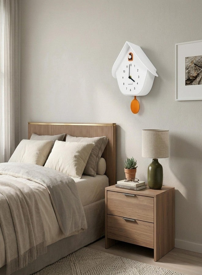 WALPLUS Modern Cuckoo Clocks for Wall Hourly Chiming Coo Coo Clock Volume Adjustable Cookoo Clock Removable Pendulum Christmas Cuckoo Gift White Matte Interior Decoration - Image 2