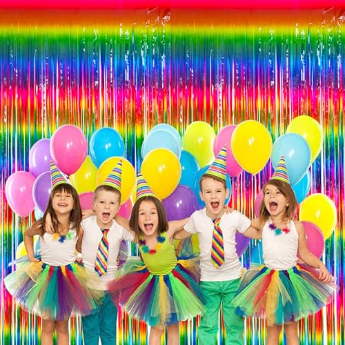 BEISHIDA 2 Pack Dark Rainbow Colorful Foil Fringe Curtain, Assort Color Tinsel Metallic Curtains Photo Backdrop for Birthday Party Wedding Engagement Bridal Shower - Image 3