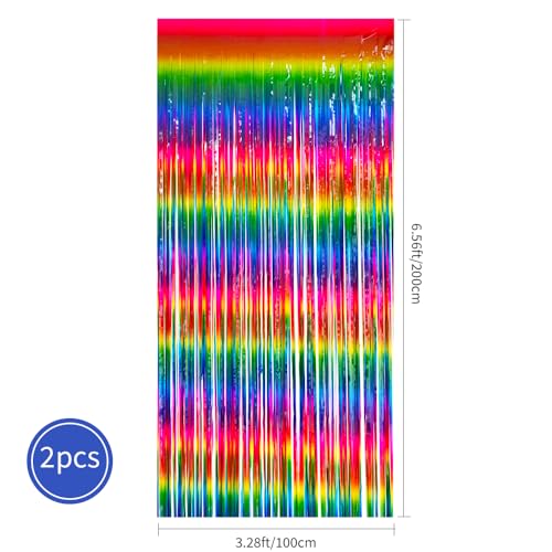 BEISHIDA 2 Pack Dark Rainbow Colorful Foil Fringe Curtain, Assort Color Tinsel Metallic Curtains Photo Backdrop for Birthday Party Wedding Engagement Bridal Shower - Image 2