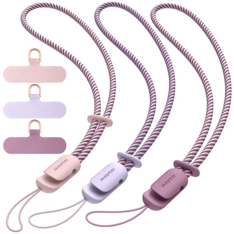 SURPHY 3 Pack Phone Wrist Strap with CellPhone Tether Tab Cellphone Lanyard Anti Theft Phone Strap with 2Color Braided Wrist Lanyard for Women and Men Pink Lilac Lilac Purple - Image 2