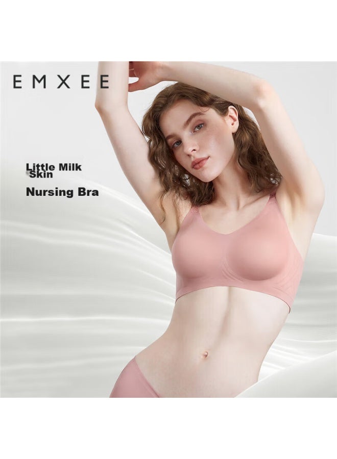 Emxee Nursing Bra, Spring And Autumn Thin Style, Comfortable Seamless, Push-up, Pregnancy, Front-opening, Moon Brown, Size L - Image 1