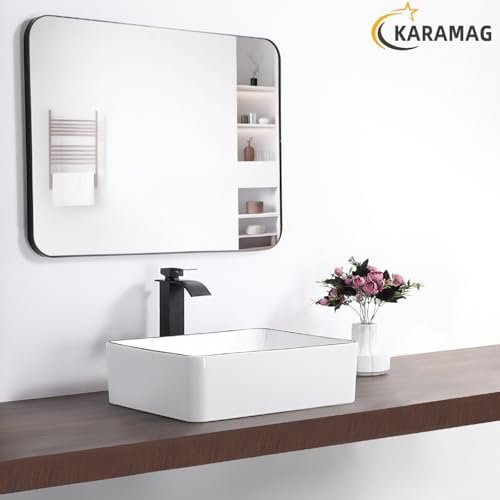 KARAMAG White Vessel Sink,Rectangle 19"x15" Bathroom Sink Above Counter Porcelain Ceramic Small Sink Bowl Ceramic Vessel Sinks for Bathrooms - Image 4