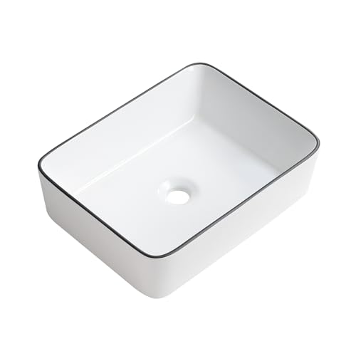 KARAMAG White Vessel Sink,Rectangle 19"x15" Bathroom Sink Above Counter Porcelain Ceramic Small Sink Bowl Ceramic Vessel Sinks for Bathrooms - Image 2