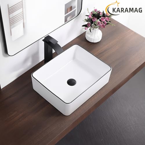 KARAMAG White Vessel Sink,Rectangle 19"x15" Bathroom Sink Above Counter Porcelain Ceramic Small Sink Bowl Ceramic Vessel Sinks for Bathrooms - Image 3