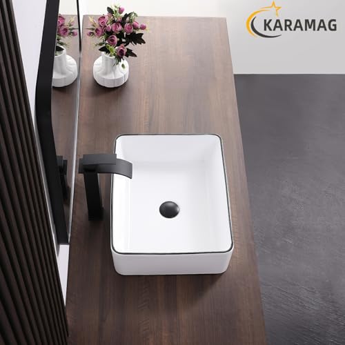 KARAMAG White Vessel Sink,Rectangle 19"x15" Bathroom Sink Above Counter Porcelain Ceramic Small Sink Bowl Ceramic Vessel Sinks for Bathrooms - Image 5