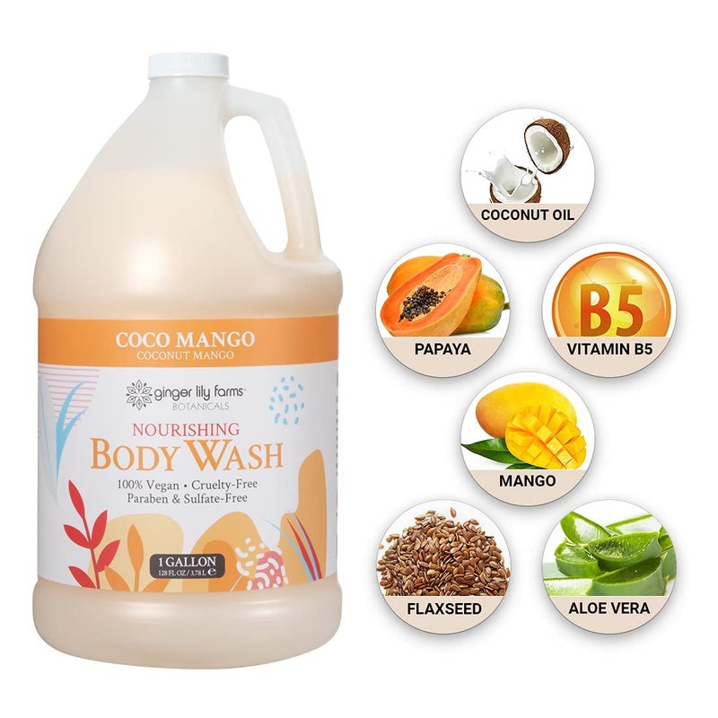 Ginger Lily Farms Botanicals Nourishing Body Wash, Coco Mango, 100% Vegan & Cruelty-Free, Coconut Mango Scent, 1 Gallon (128 fl oz) Refill - Image 5