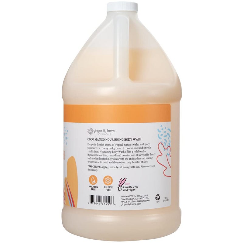 Ginger Lily Farms Botanicals Nourishing Body Wash, Coco Mango, 100% Vegan & Cruelty-Free, Coconut Mango Scent, 1 Gallon (128 fl oz) Refill - Image 2