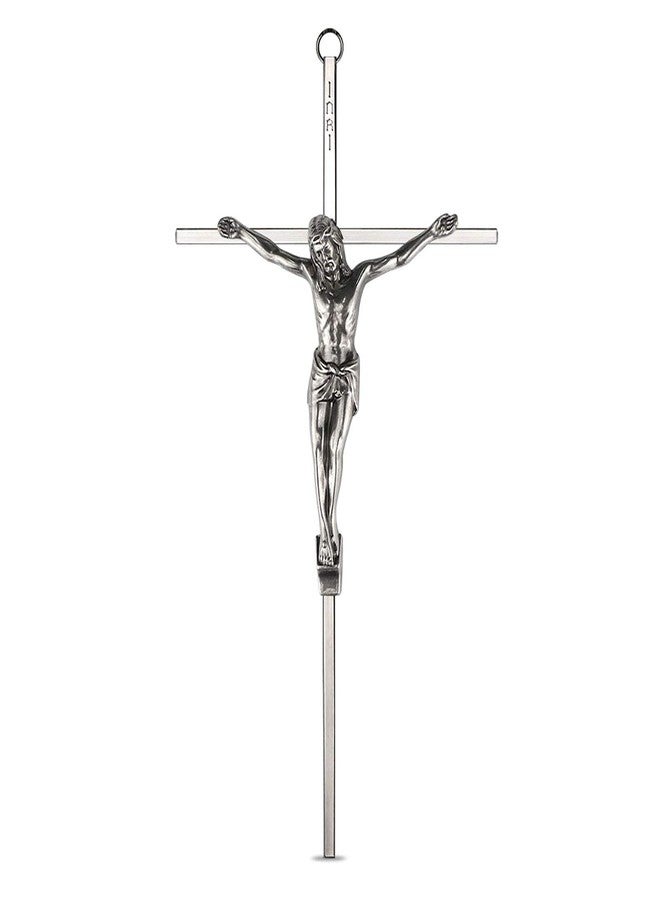 ACHIBANG 10" Silver Crucifix Wall Cross – Catholic Metal Cross with Jesus & INRI for Wall or Over-the-Door Blessing - Image 1