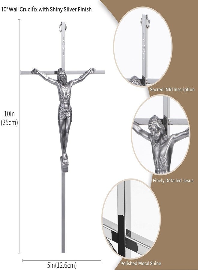 ACHIBANG 10" Silver Crucifix Wall Cross – Catholic Metal Cross with Jesus & INRI for Wall or Over-the-Door Blessing - Image 2