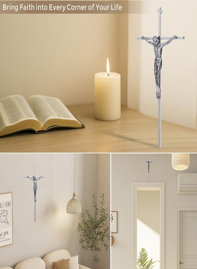 ACHIBANG 10" Silver Crucifix Wall Cross – Catholic Metal Cross with Jesus & INRI for Wall or Over-the-Door Blessing - Image 5