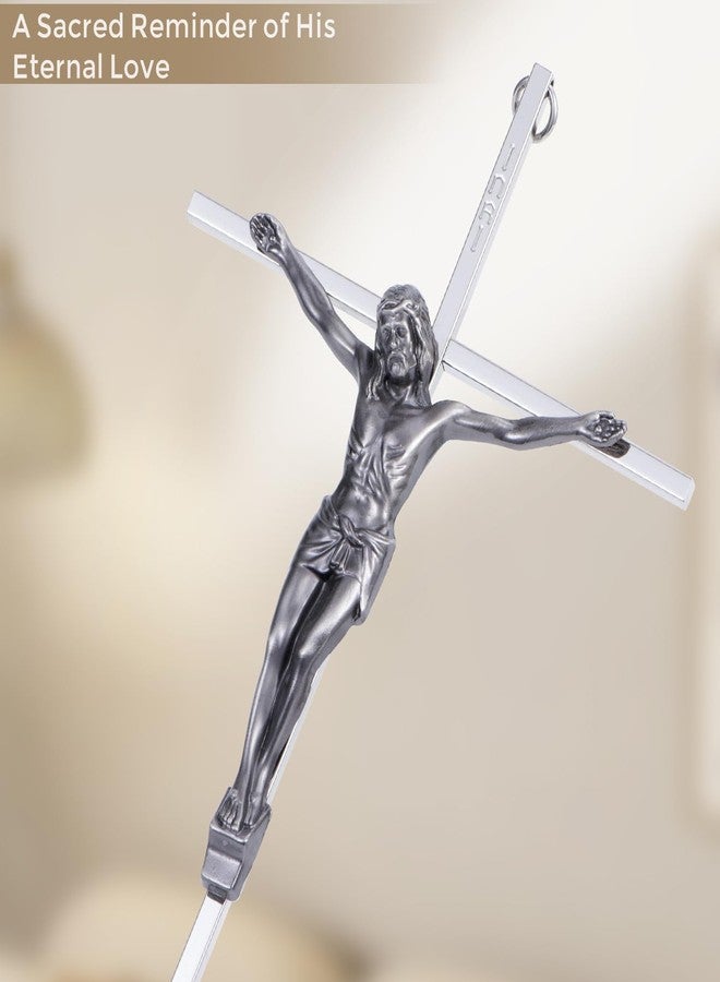 ACHIBANG 10" Silver Crucifix Wall Cross – Catholic Metal Cross with Jesus & INRI for Wall or Over-the-Door Blessing - Image 4