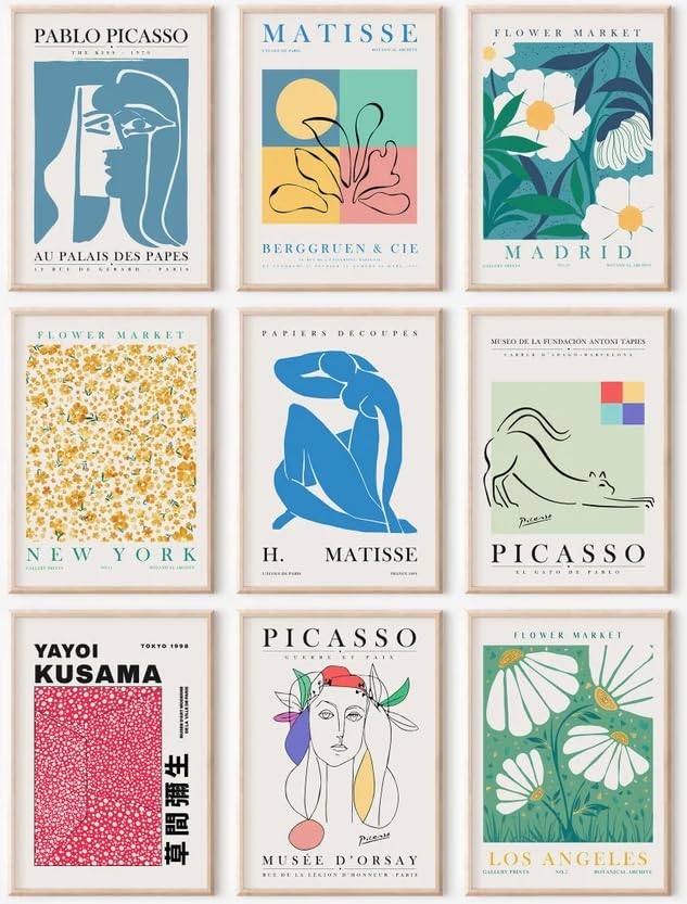 KBKBART Eclectic Gallery Wall Art Set of 9  Abstract Matisse Poster Flower Market Prints  Minimalist Wall Decor Canvas Paintings  Trendy Aesthetic Room Decor for Bathroom  Bedroom  Living Room  Office(8""x10"") - Image 1