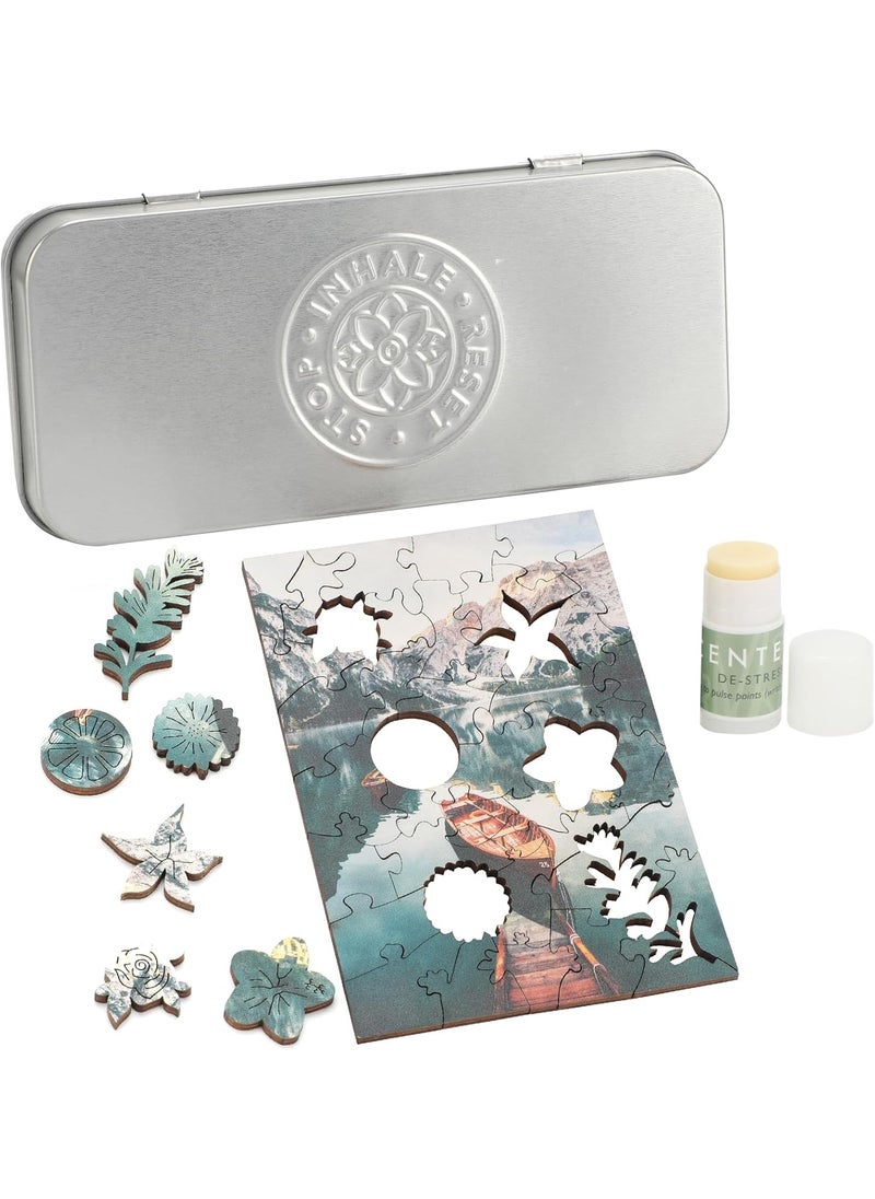 Scentered Scentered Wooden Jigsaw Puzzle & Aromatherapy Gift Set - Mindfulness Activity Puzzle for Stress Relief - Calm Jigsaw Puzzles - De-Stress: Calming Essential Oils Blend - Travel Size 