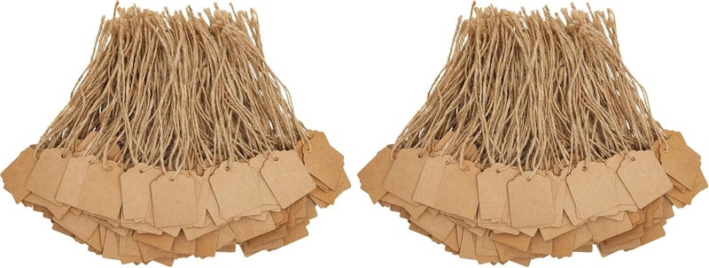 Juvale Paper Tags with Strings for Crafts & Gifts - 1.3 x 1.7 in, Brown, 2000-Pack - Paper Label Tags with String & Twine for Retail Labeling - Image 1