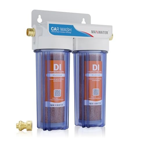 Max Water وحدة غسل السيارات خالية من البقع من ماكس ووتر بنظام إزالة الأيونات المكون من مرحلتين، مزيل أيونات المياه الفاخر لغسل خالي من البقع - نظام غسل السيارات والدراجات النارية - 2 فلتر DI مع ضغط 45-80 PSI ومدخل/مخرج 3/4" - Image 1