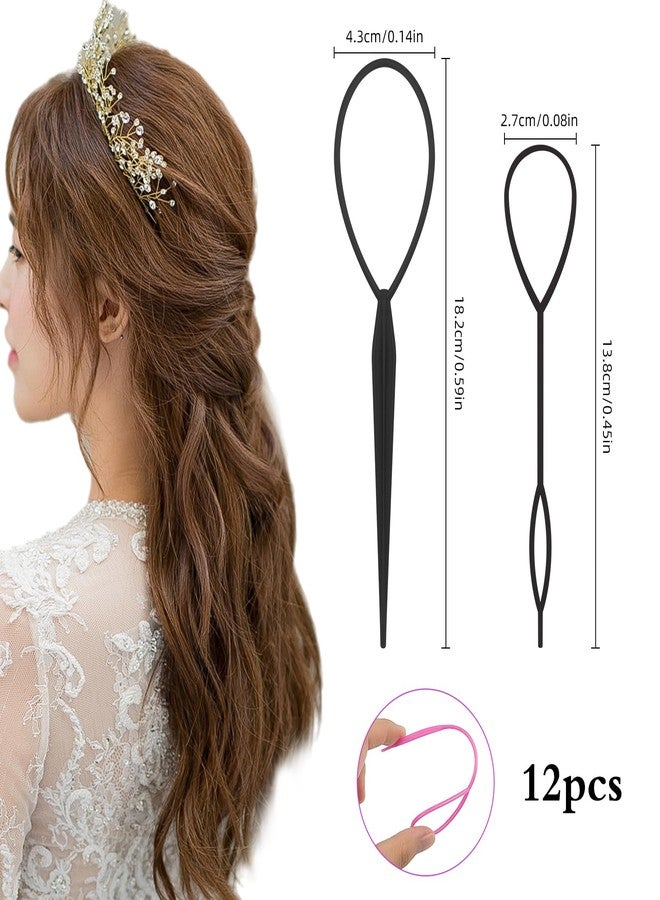 Notoke 12 PCS Topsy Tail Hair Tool, 6 Colors Hair Loop Styling Tool Set Hairs Pull Through Tools in Large and Small, Ponytail Makers French Braid Loop Braiding Tools for Women and Girls - Image 2