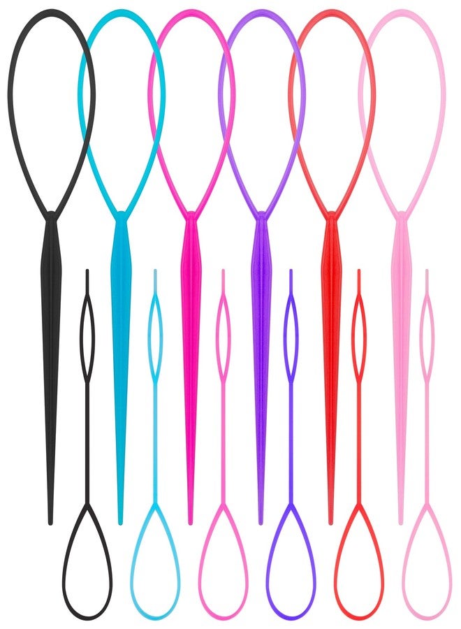 Notoke 12 PCS Topsy Tail Hair Tool, 6 Colors Hair Loop Styling Tool Set Hairs Pull Through Tools in Large and Small, Ponytail Makers French Braid Loop Braiding Tools for Women and Girls - Image 1