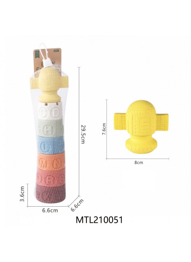 Generic - Export Children's Vinyl Wheat Straw Non-porous Cylindrical Embossed Letter Stacking Music Stacking Music Soft Rubber Building Block Toy-Color:638-179 - Image 1