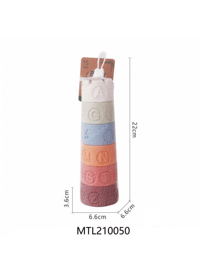 Generic - Export Children's Vinyl Wheat Straw Non-porous Cylindrical Embossed Letter Stacking Music Stacking Music Soft Rubber Building Block Toy-Color:638-179 - Image 1