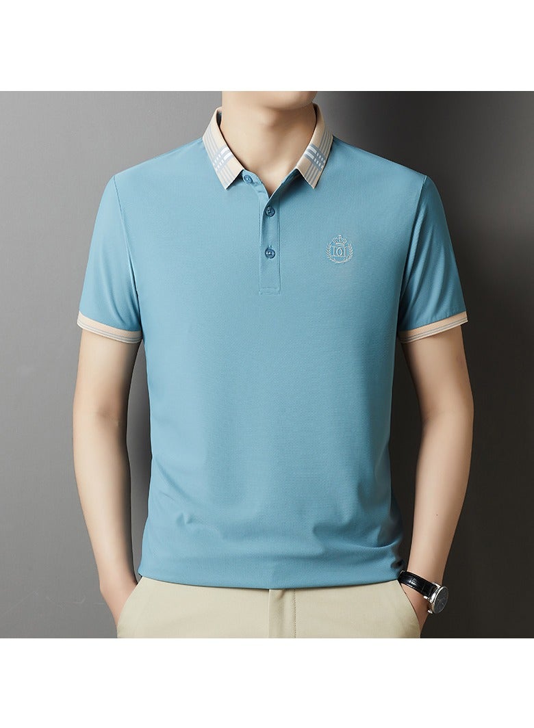 Casual And Fashionable Men's Lapel Embroidered Short Sleeved T-shirt With Ice Silk And High Elasticity Polo Shirt For Men - Image 1