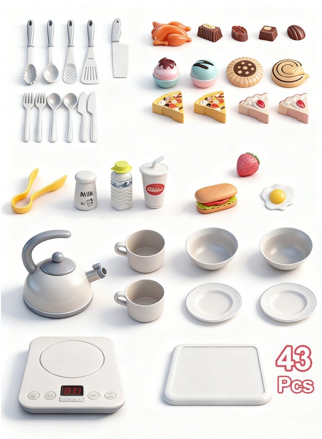 Kids Kitchen Playset, 43Pcs Toddler Pretend Cooking Play Kettle Induction Cooker Daily Food ,Pretend Play Cooking Game with Light and Sound,Simulation Kitchen with Toy Food Cookware Accessories,Chef Pretend Play Set for Boys and Girls 3+ Years Old,Safe Educational Cooking Toy for Imaginative Role Play - Image 1