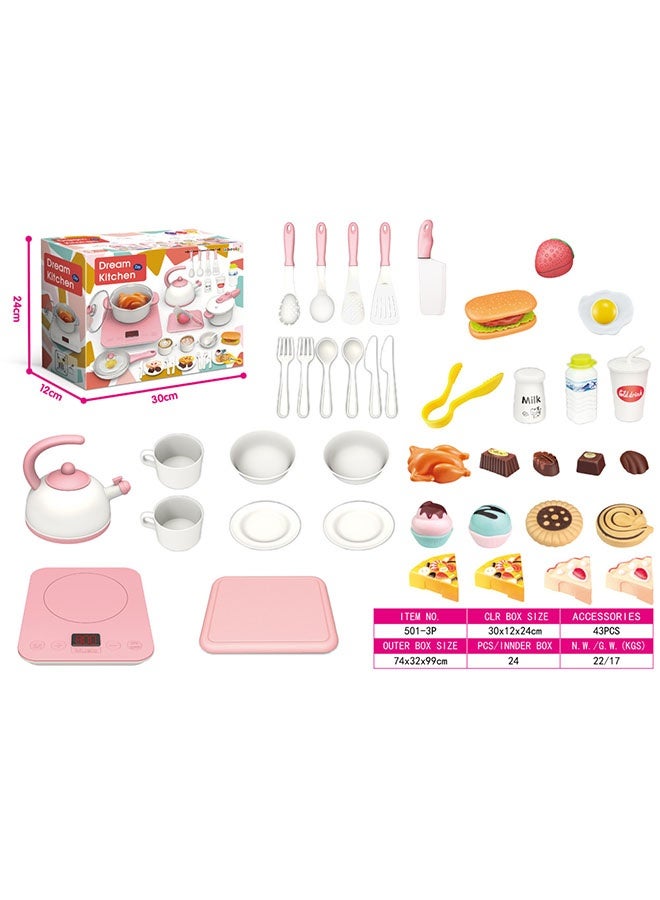 Kids Kitchen Playset, 43Pcs Toddler Pretend Cooking Play Kettle Induction Cooker Daily Food ,Pretend Play Cooking Game with Light and Sound,Simulation Kitchen with Toy Food Cookware Accessories,Chef Pretend Play Set for Boys and Girls 3+ Years Old,Safe Educational Cooking Toy for Imaginative Role Play - Image 4