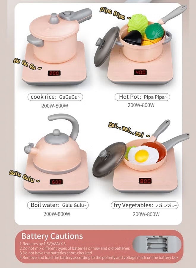 Kids Kitchen Playset, 43Pcs Toddler Pretend Cooking Play Kettle Induction Cooker Daily Food ,Pretend Play Cooking Game with Light and Sound,Simulation Kitchen with Toy Food Cookware Accessories,Chef Pretend Play Set for Boys and Girls 3+ Years Old,Safe Educational Cooking Toy for Imaginative Role Play - Image 3